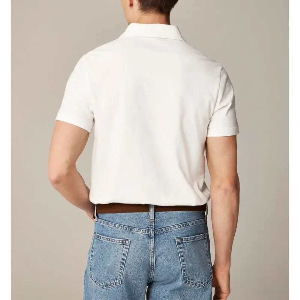 J.Crew Sueded Cotton Polo Shirt Mens M Tall Off White Short Sleeve Classic Fit